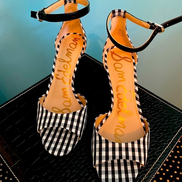 NEW Sam Edelman Gingham open toe heels - Picture 1 of 4